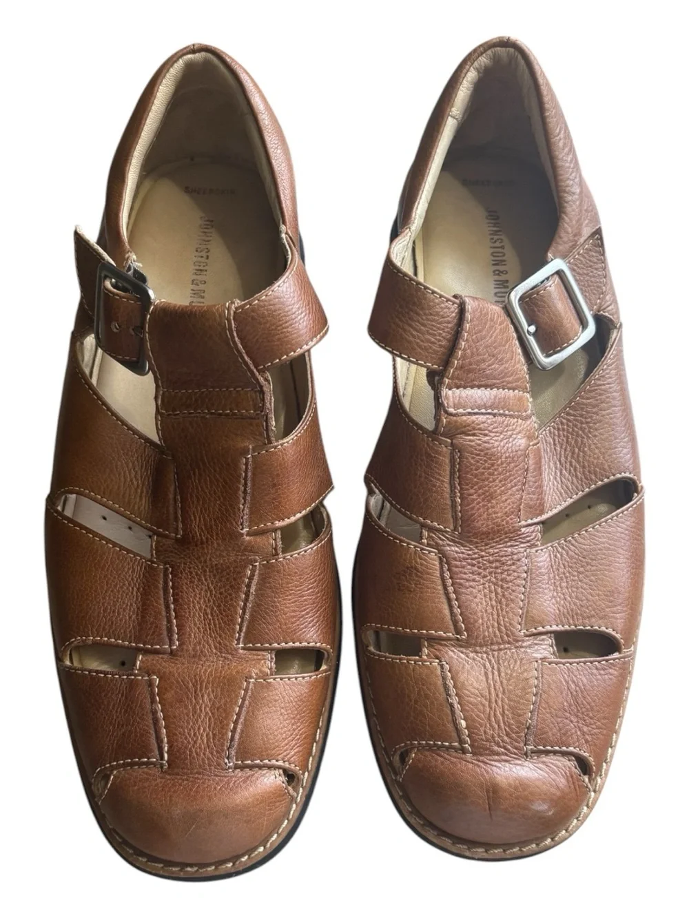 JOHNSTON & MURPHY Tan Leather Fisherman Sandals with Buckle Size 9.5